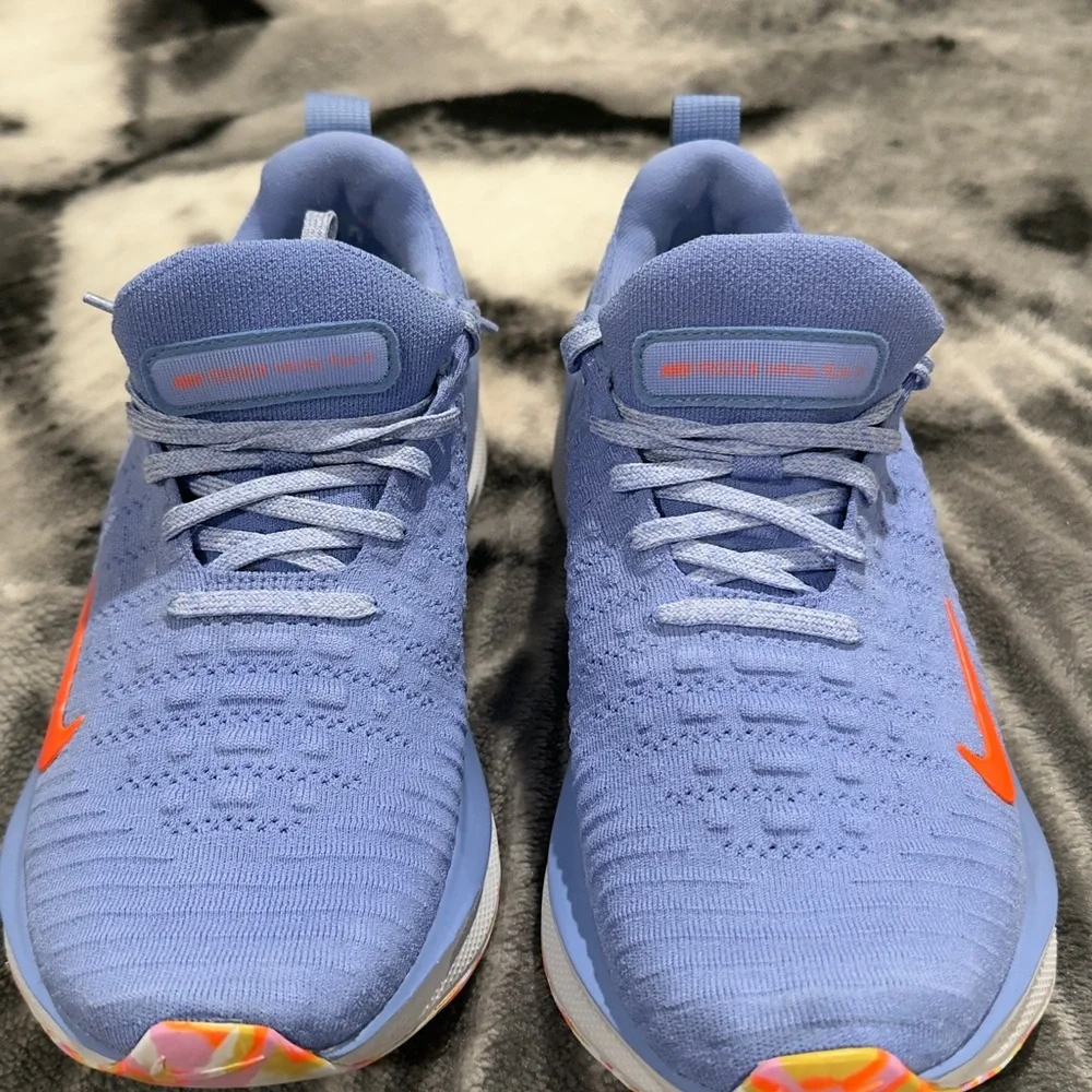 Nike Blue Knit Running Shoes with Orange Swoosh - Picture 3 of 9